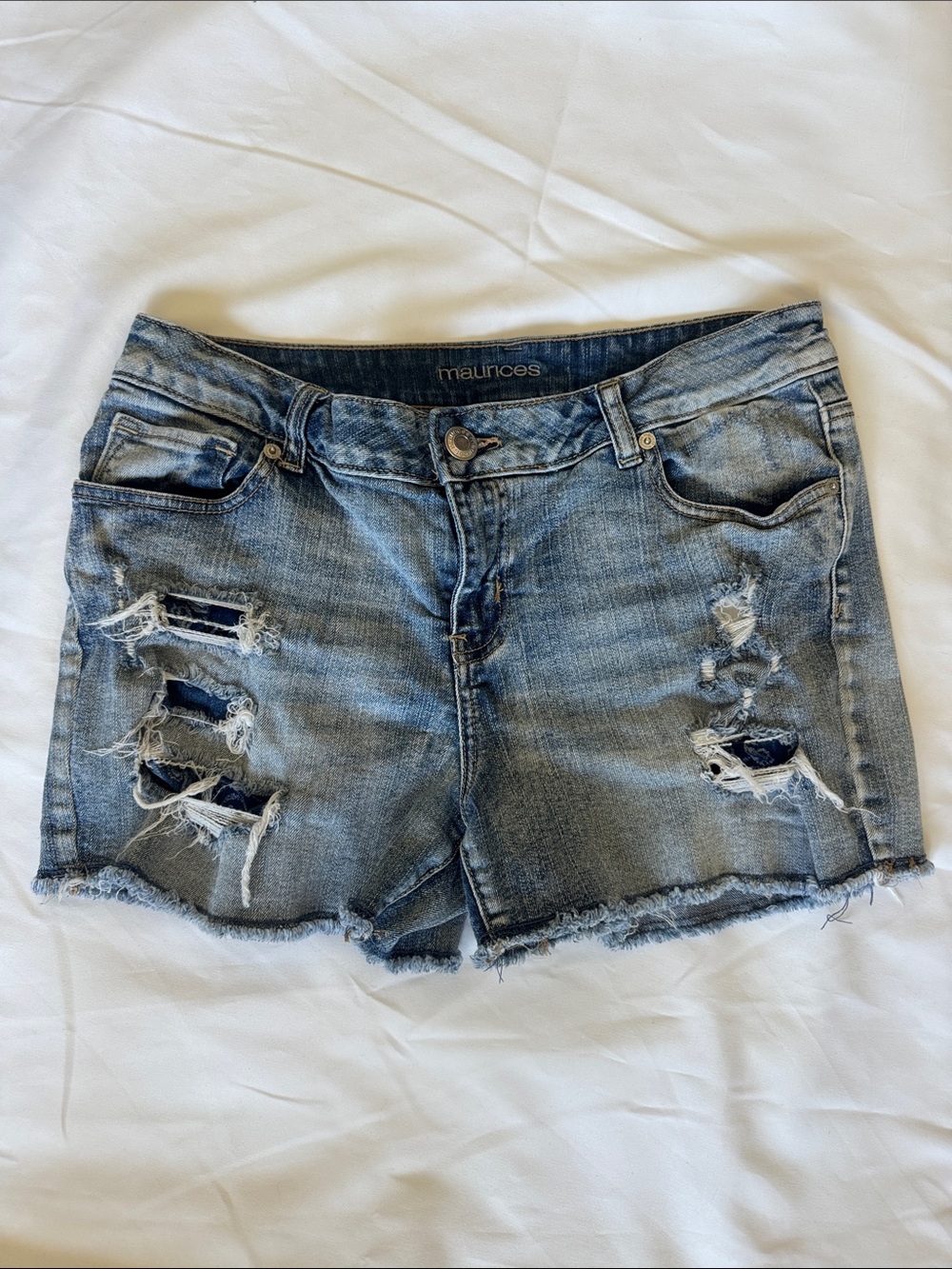 Maurices Light Blue Distressed Denim Jean Shorts